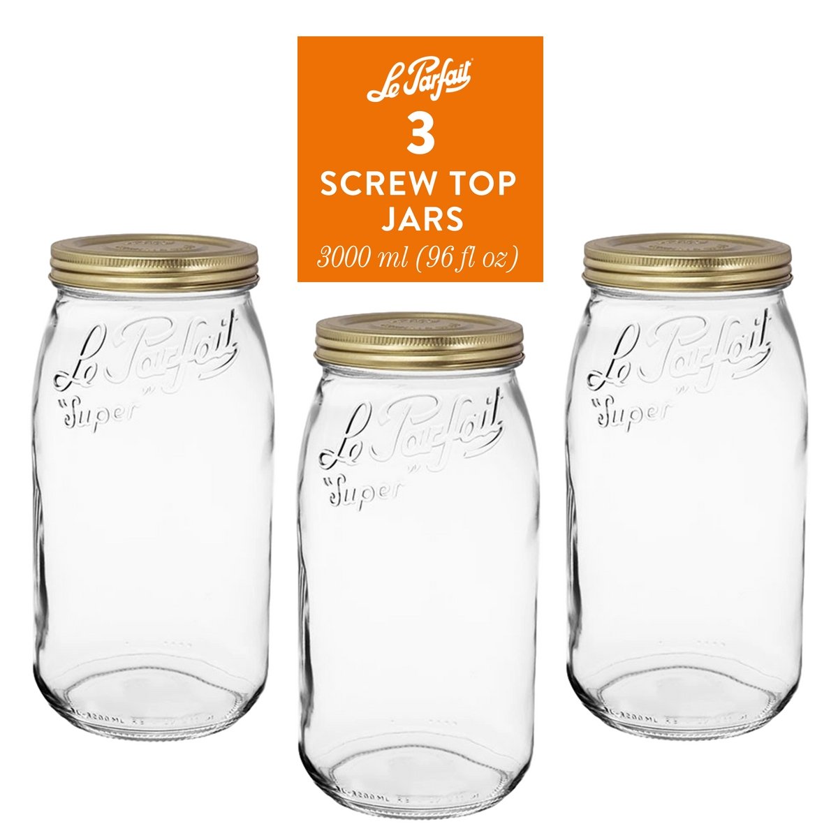 Le Parfait Screw Top Jars – Large French Glass Jars For Pantry Storage  Preserving Bulk Goods, 3 pk MIX / 64 fl oz - Ralphs
