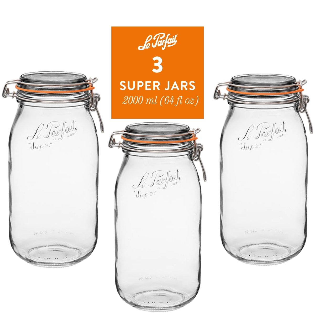 Le Parfait Super Terrine - 200ml French Glass Canning Jar w/Straight Body,  Airtight Rubber Seal & Glass Lid, 4oz (Pack of 4) Stainless Wire