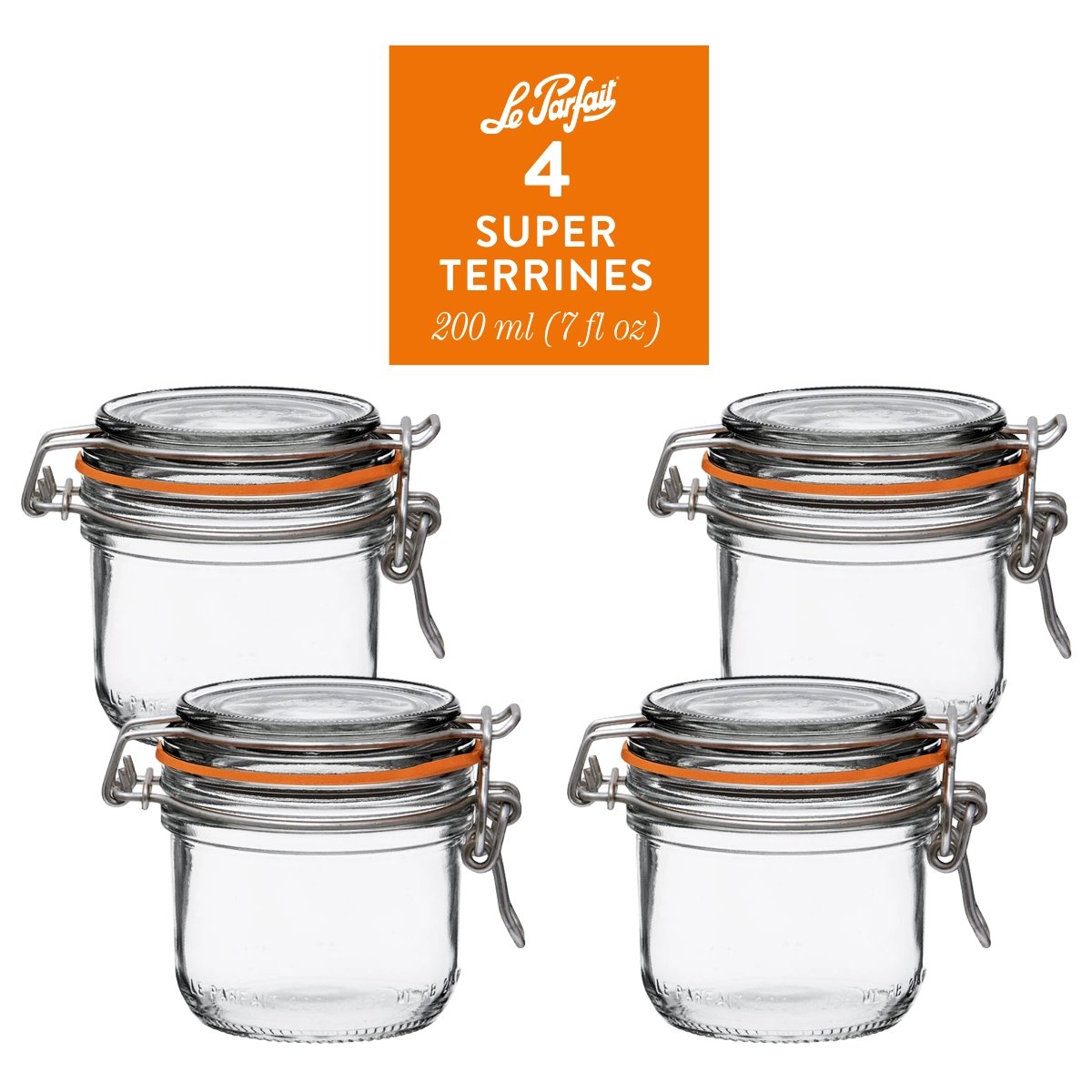 Le Parfait Super Terrine Jar | 16oz/ Pint (Pack of 4) 500ml French Glass  Jar, Airtight Rubber Seal & Glass Lid | Glass Jars for Kitchen Organization